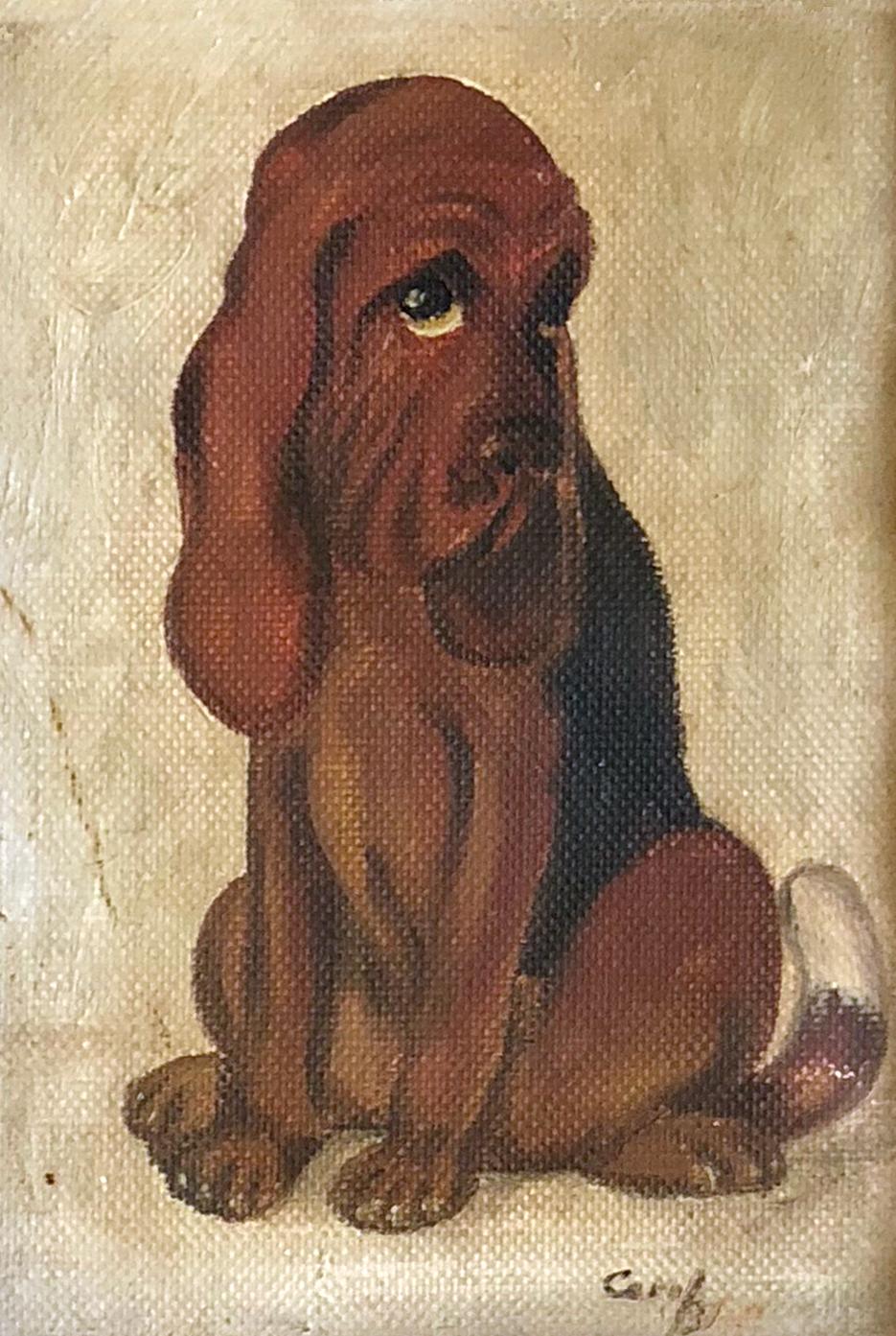Folk Art Portrait of a Bloodhound Puppy - Painting by Unknown