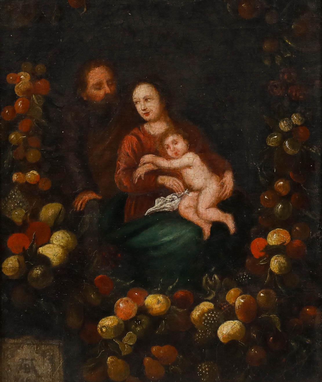 Seguace di Andries Daniels - Olio del XVII secolo, Ghirlanda di frutta con Cristo - Painting di Unknown