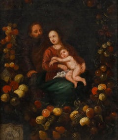 Follower of Andries Daniels - 17th Century Oil, Fruit Garland with Christ