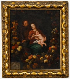 Antique Follower of Andries Daniels - 17th Century Oil, Fruit Garland with Christ