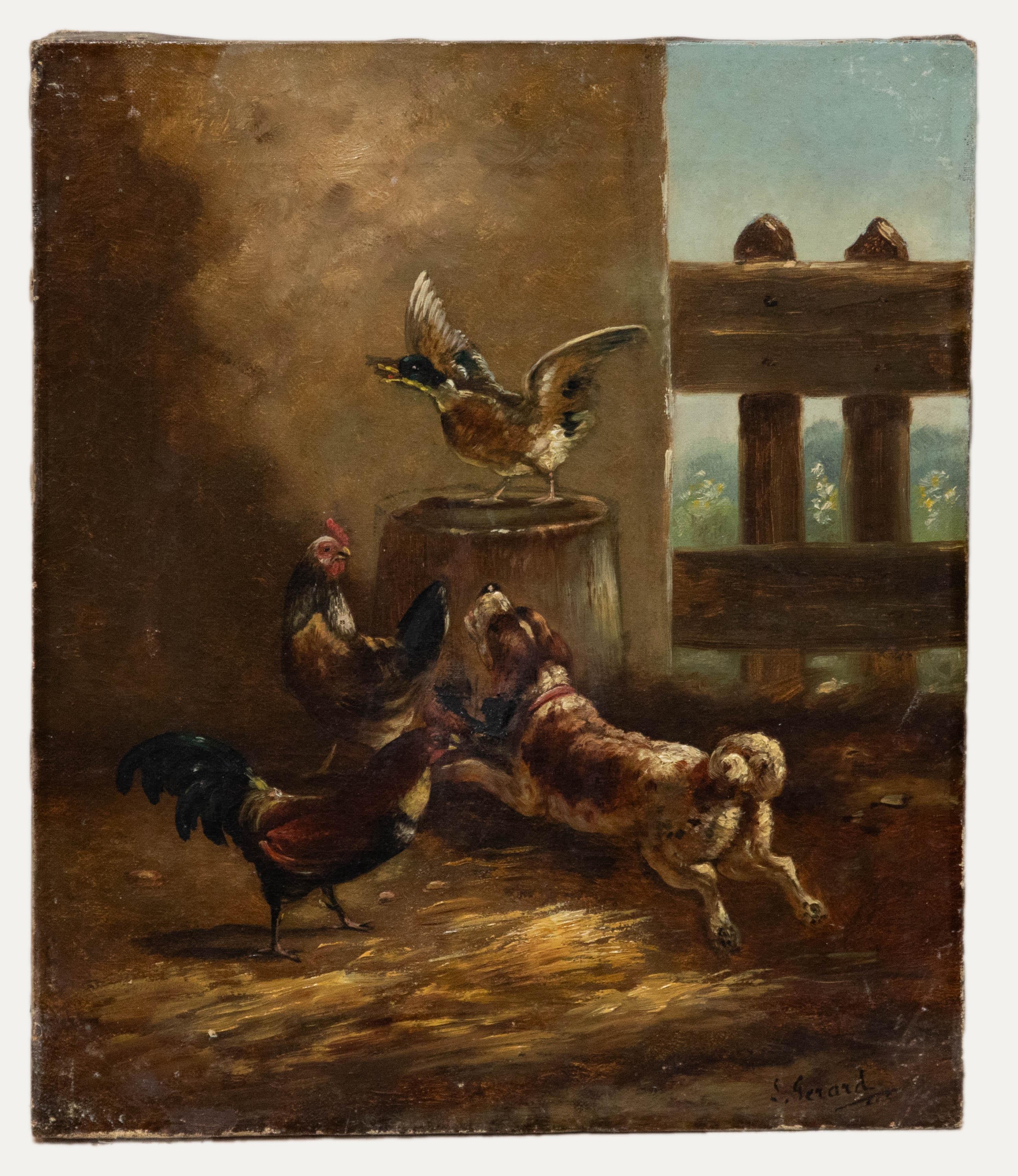 Follower of August Laux (1847-1921) – Ölgemälde, Bauernhof-fallout aus dem späten 19. Jahrhundert – Painting von Unknown