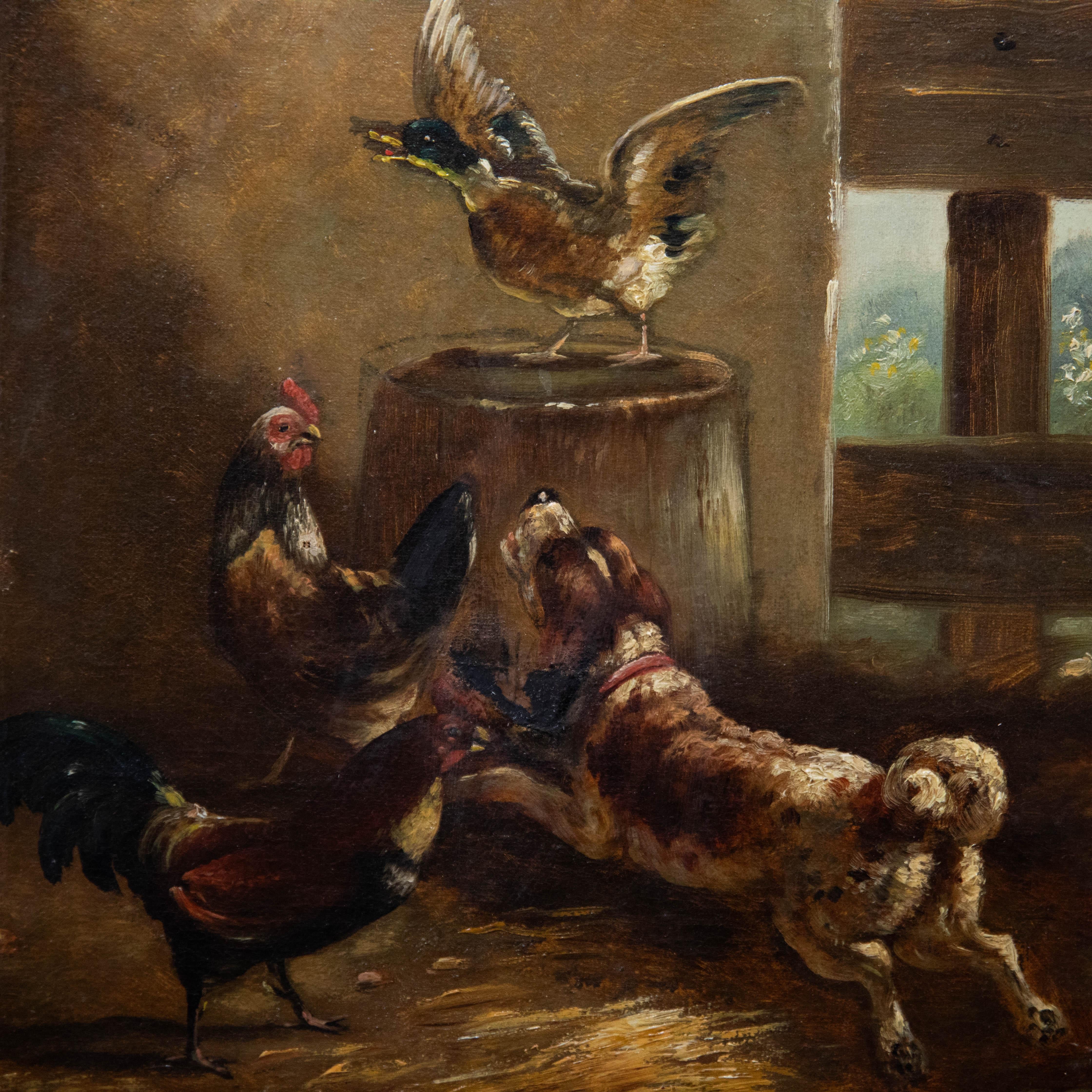 Follower of August Laux (1847-1921) - Late 19th Century Oil, Farmyard Fallout For Sale 1