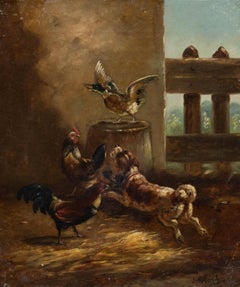 Follower of August Laux (1847-1921) - Late 19th Century Oil, Farmyard Fallout