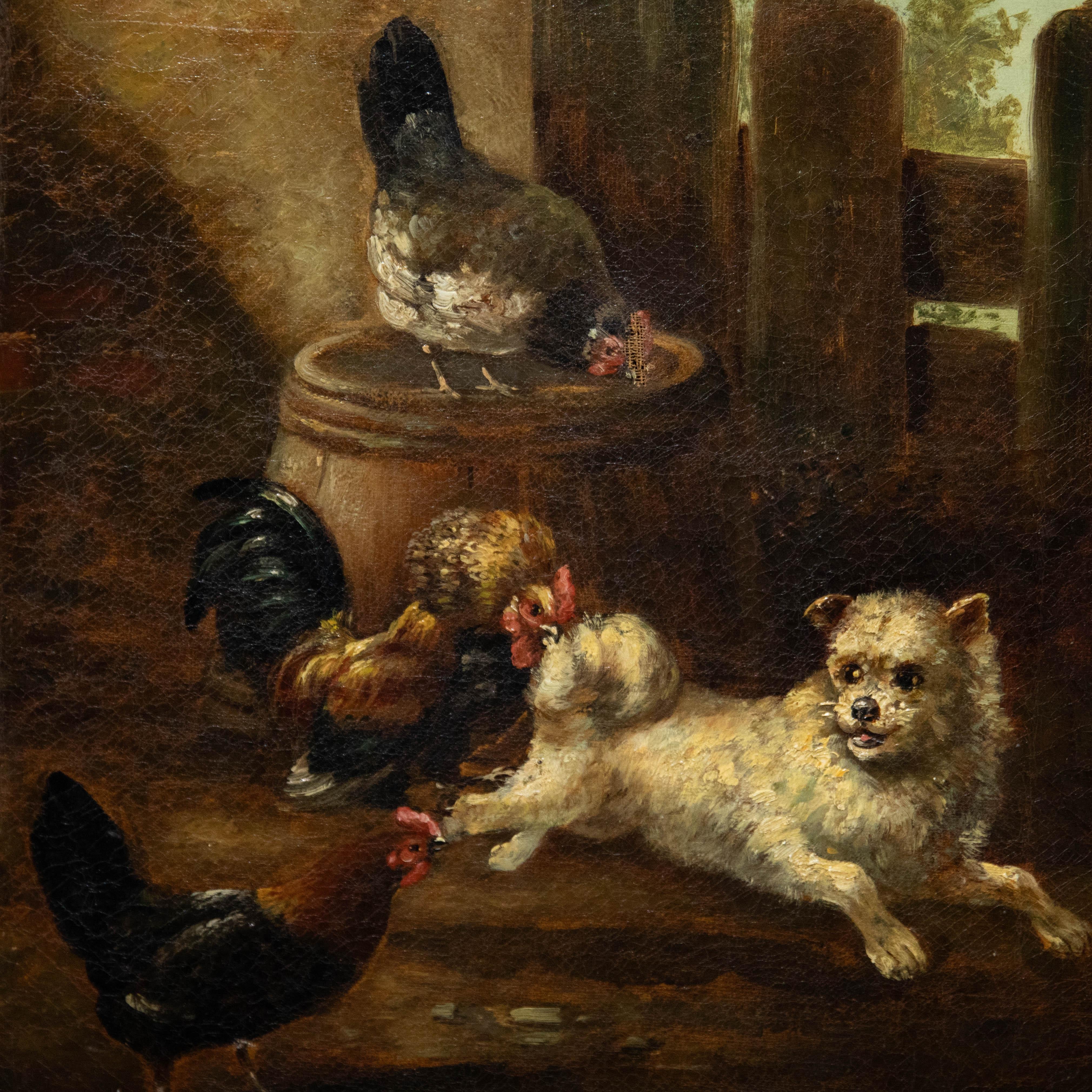 Follower of August Laux (1847-1921) - Ölgemälde, Terrier Chase, spätes 19. Jahrhundert im Angebot 1