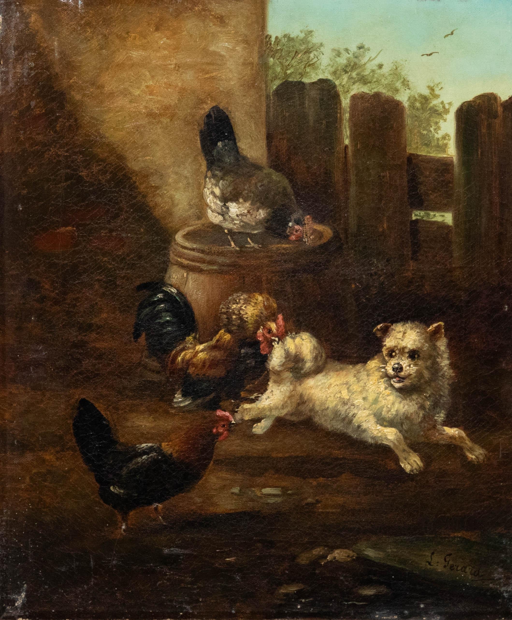 Unknown Animal Painting - Follower of August Laux (1847-1921) - Late 19th Century Oil, Terrier Chase