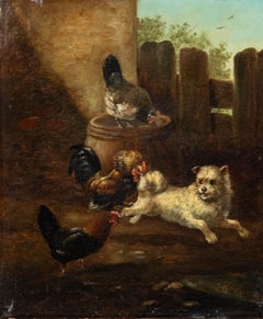 Suivre d'August Laux (1847-1921) - Huile de la fin du 19e siècle, Terrier Chase