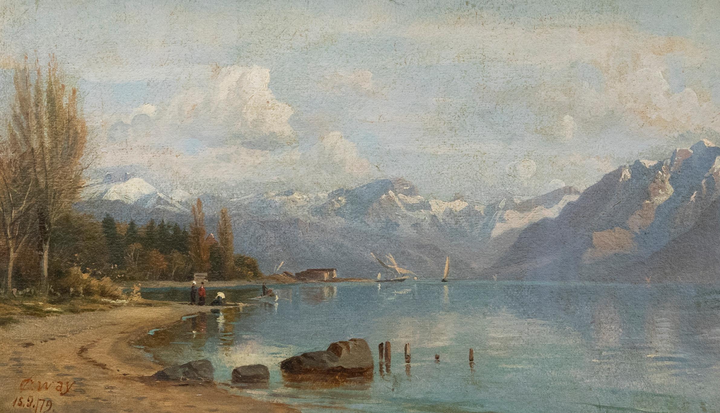 Follower of Charles Jones Way (1834-1919) - Framed Oil, Lake Lucerne - Painting by Unknown