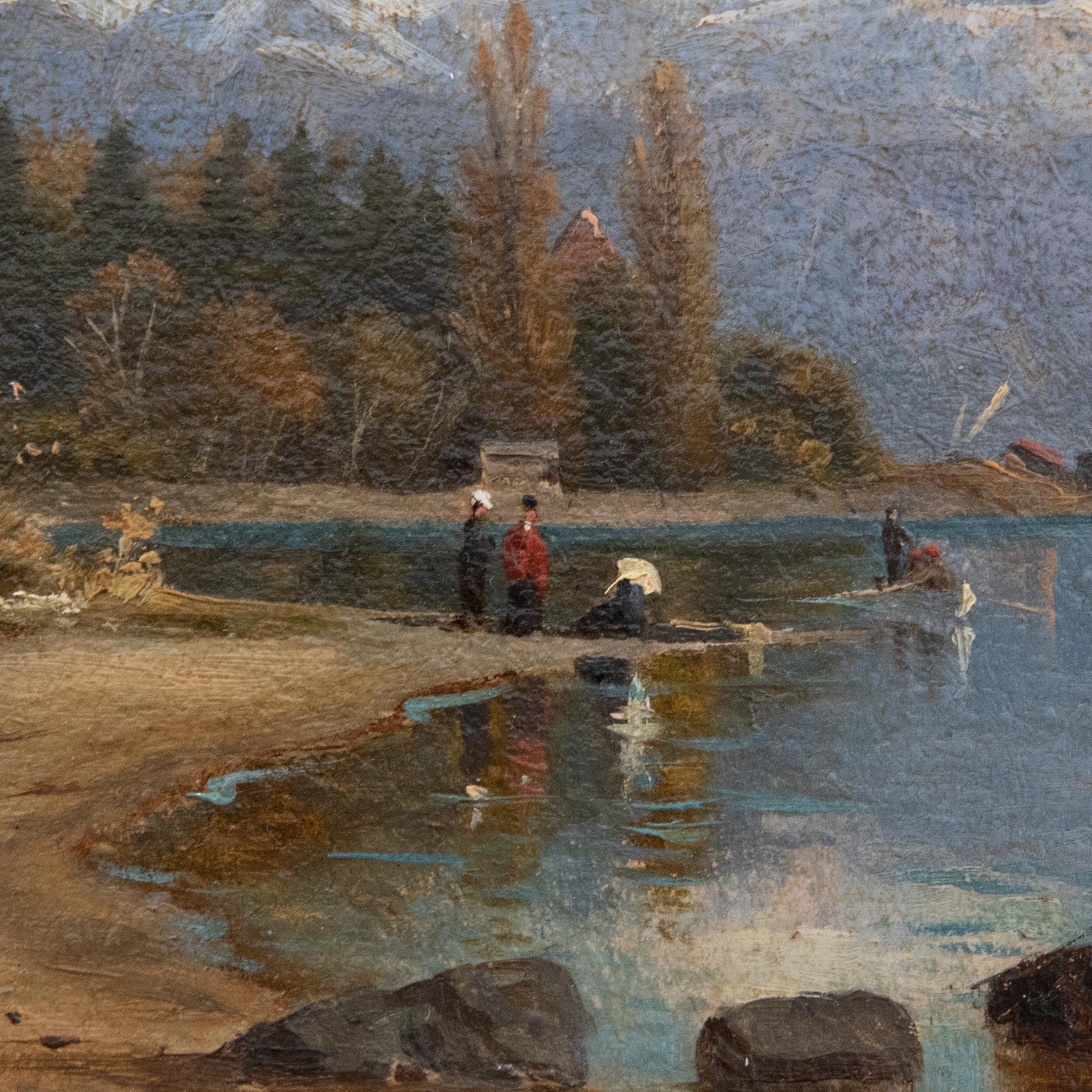 Follower of Charles Jones Way (1834-1919) - Framed Oil, Lake Lucerne For Sale 1