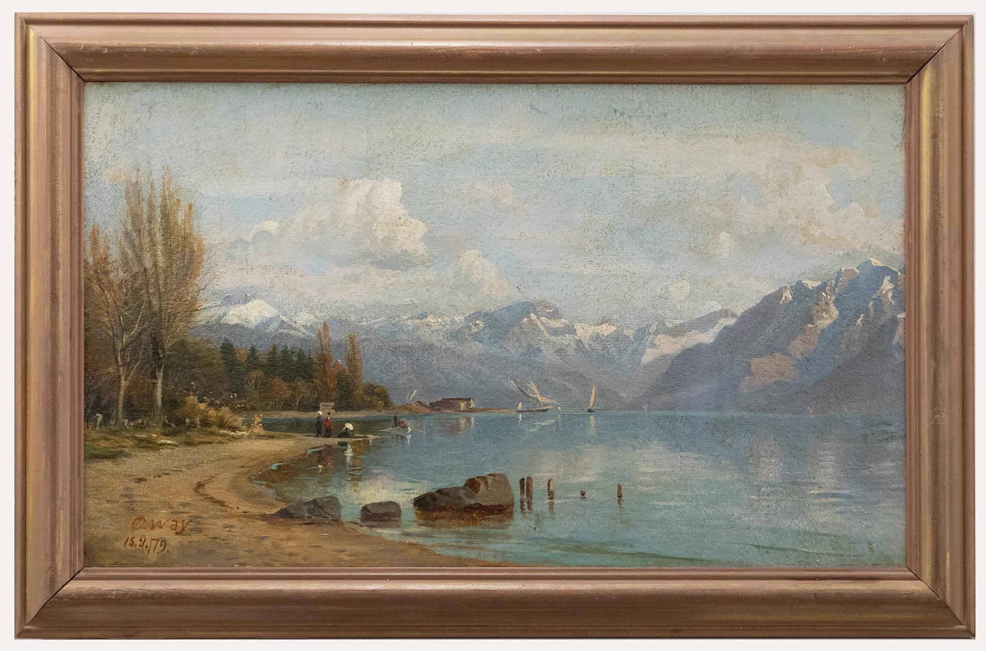 Unknown Landscape Painting - Follower of Charles Jones Way (1834-1919) - Framed Oil, Lake Lucerne