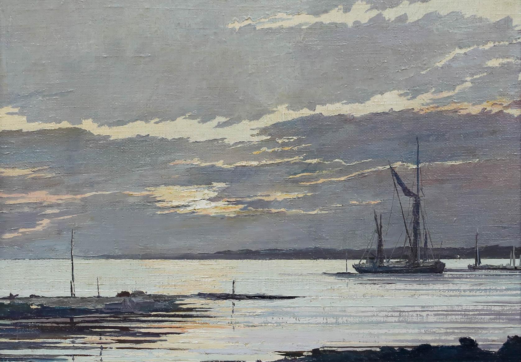 Follower of Edward Seago RBA ARWS RWS (1910-1974) - Oil, Boats at Dusk - Painting by Unknown