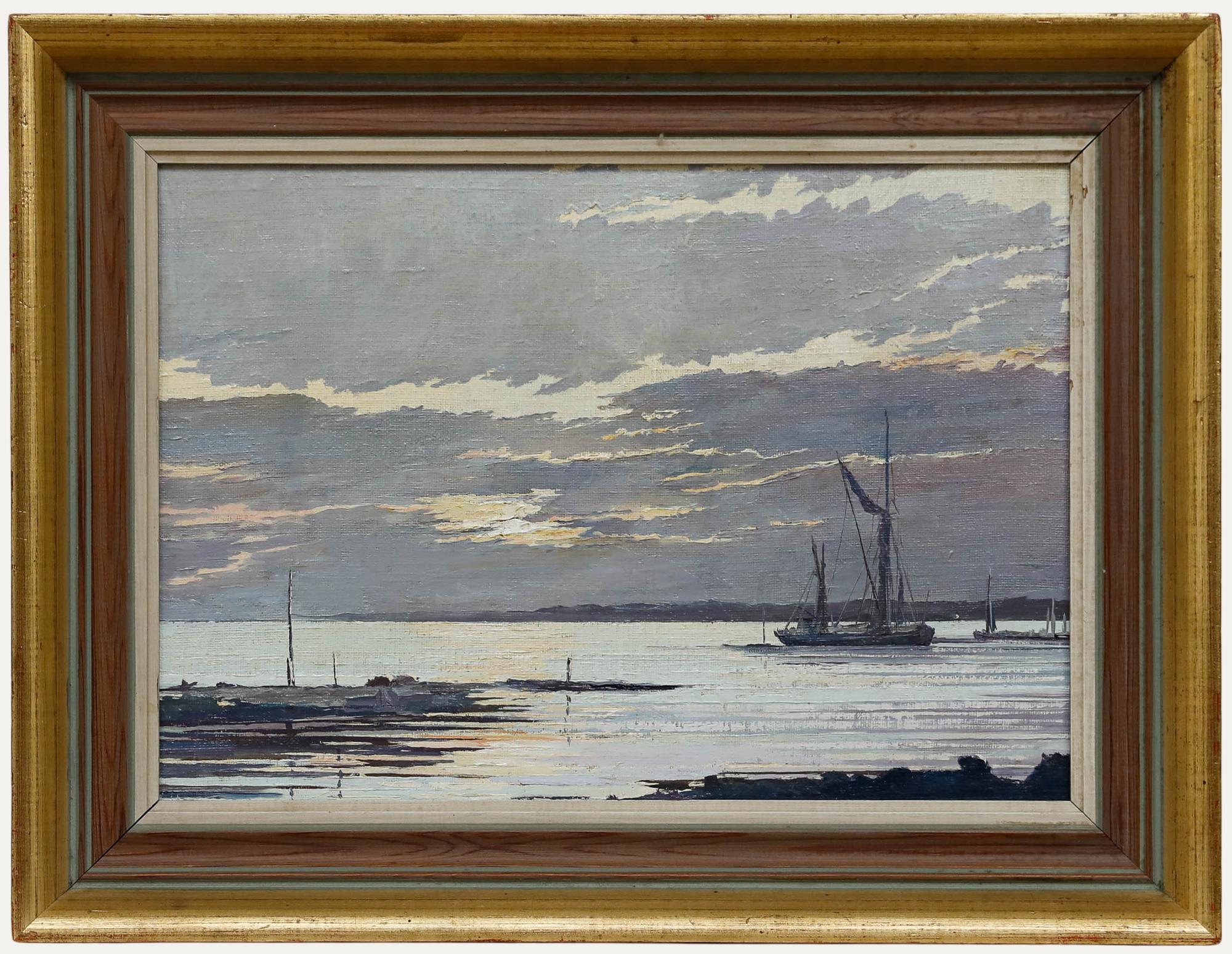 Unknown Figurative Painting - Follower of Edward Seago RBA ARWS RWS (1910-1974) - Oil, Boats at Dusk