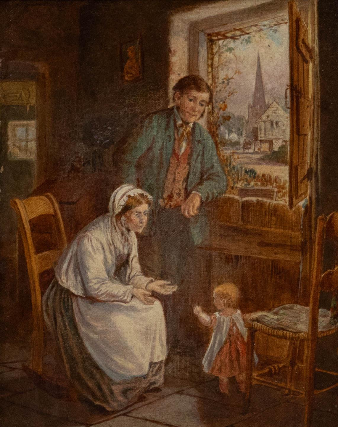 Follower of George Hardy - 19th Century Oil, First Steps - Painting by Unknown