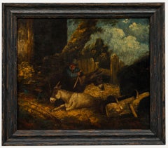 Follower of George Morland (1763-1804) - Framed Oil, Farmyard Scene with Donkeys