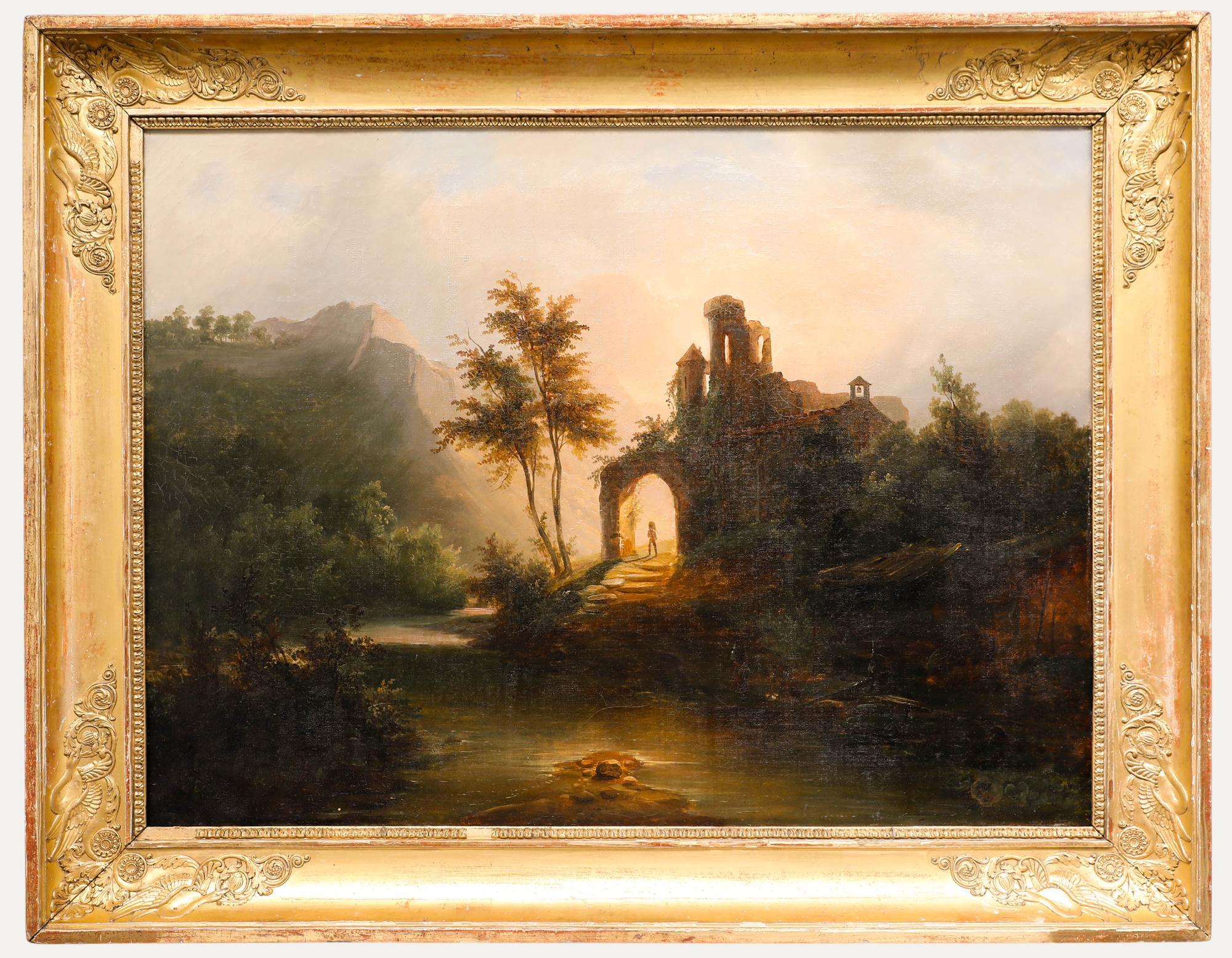 Unknown Landscape Painting - Follower of Hubert Robert (1733-1808)  - Framed Early 19th Century Oil