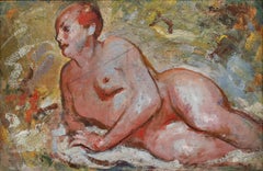 Follower of Ivon Hitchins (1893-1979) - Framed Oil, Reclining in the Meadow