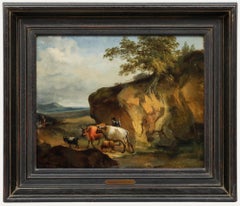 Follower of Nicolaes Berchem - Framed 18th Century Oil, Drover with Livestock
