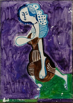 Follower of Pablo Picasso - Framed 1955 Oil, Woman on Purple