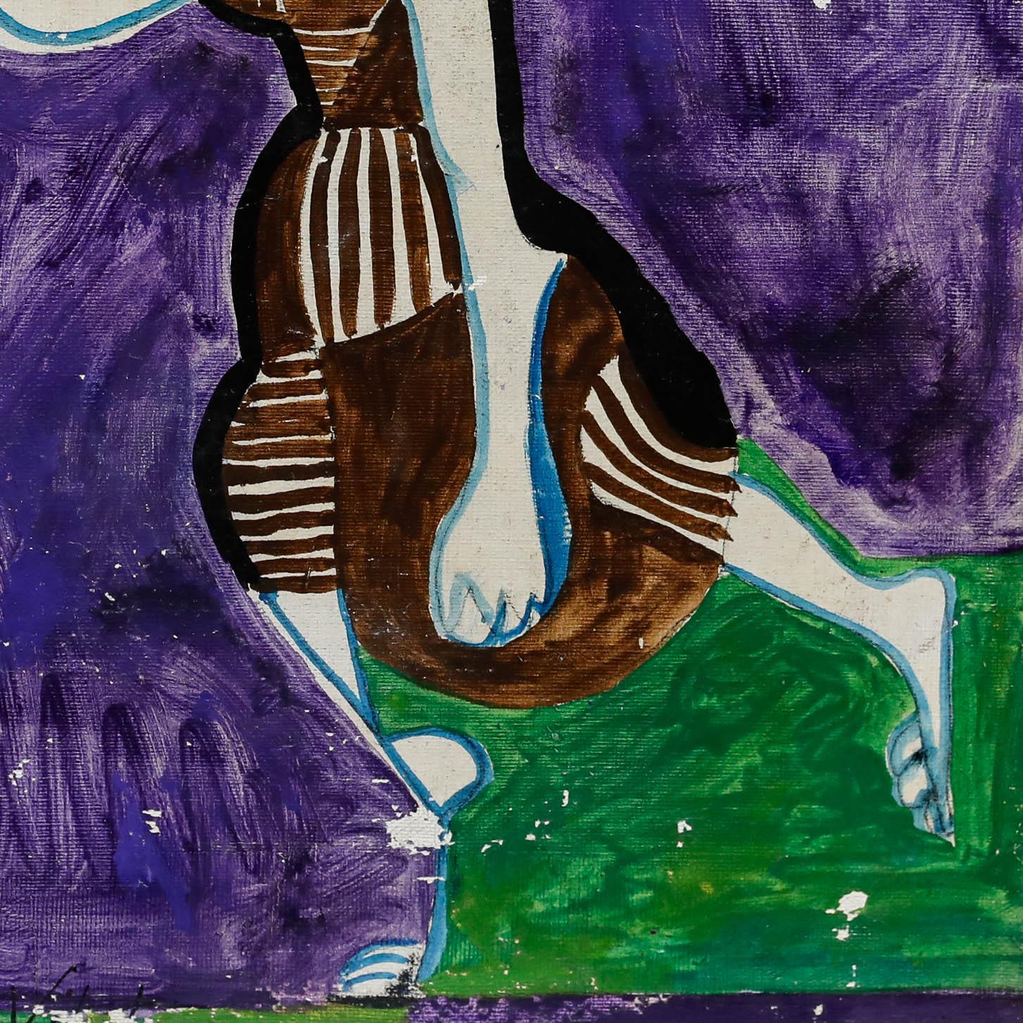 Un portrait de femme saisissant et stylisé à la manière de Pablo Picasso. Le tableau porte la signature 