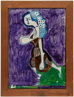 Follower of Pablo Picasso - Framed 1955 Oil, Woman on Purple