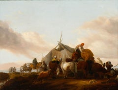 Disciple de Philips Wouwerman (1619-1668) - Huile sur toile du XVIIIe siècle, « Le campement »