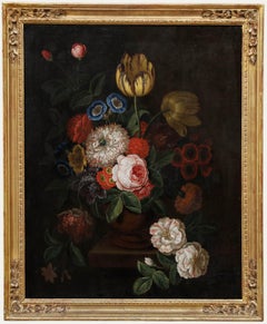 Follower of Simon Hardime - Framed 19th Century Oil, Flowers on a Stone Column