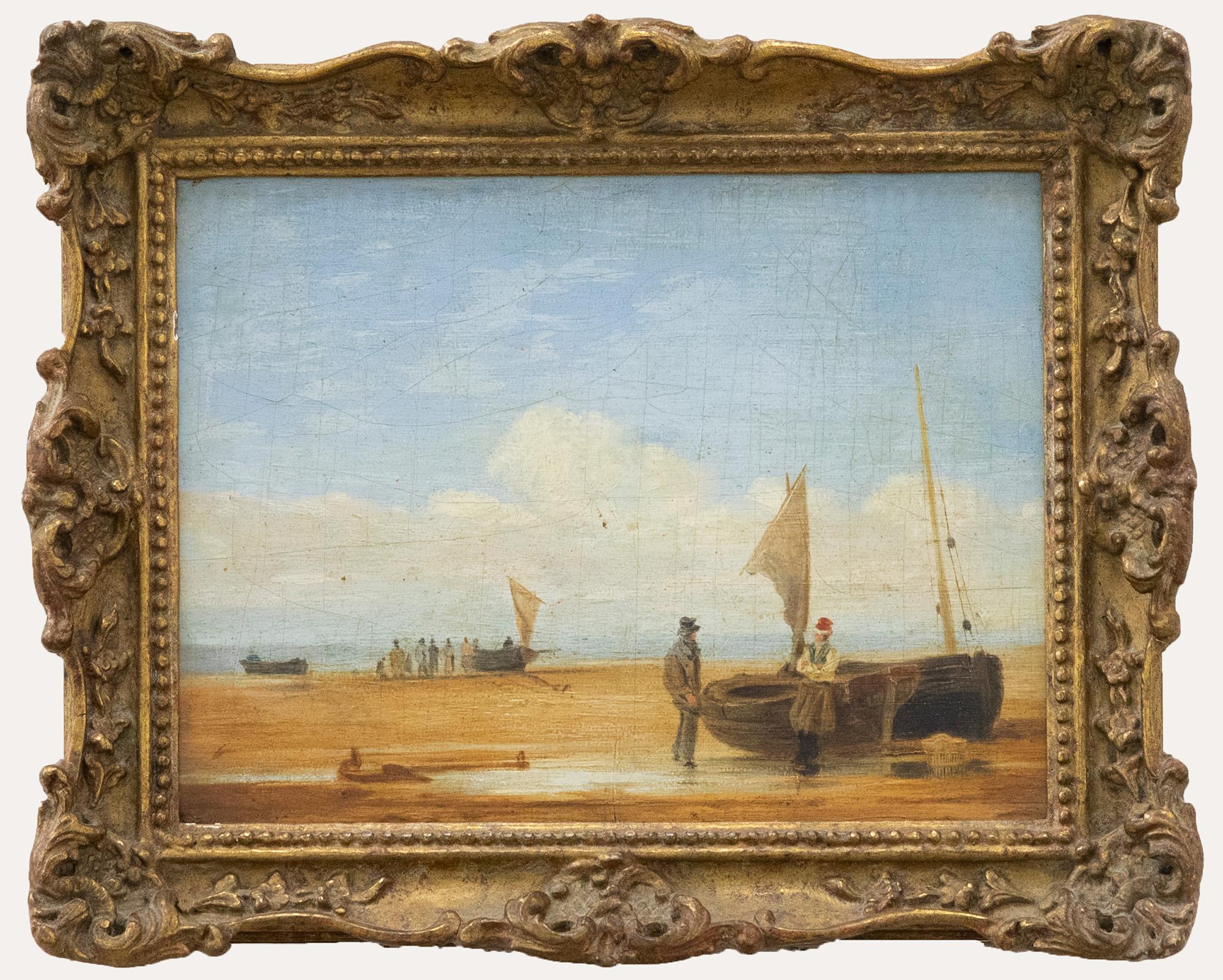 Unknown Figurative Painting - Follower of William Collins RA (1778-1847) - Oil, Fishermen on the Beach