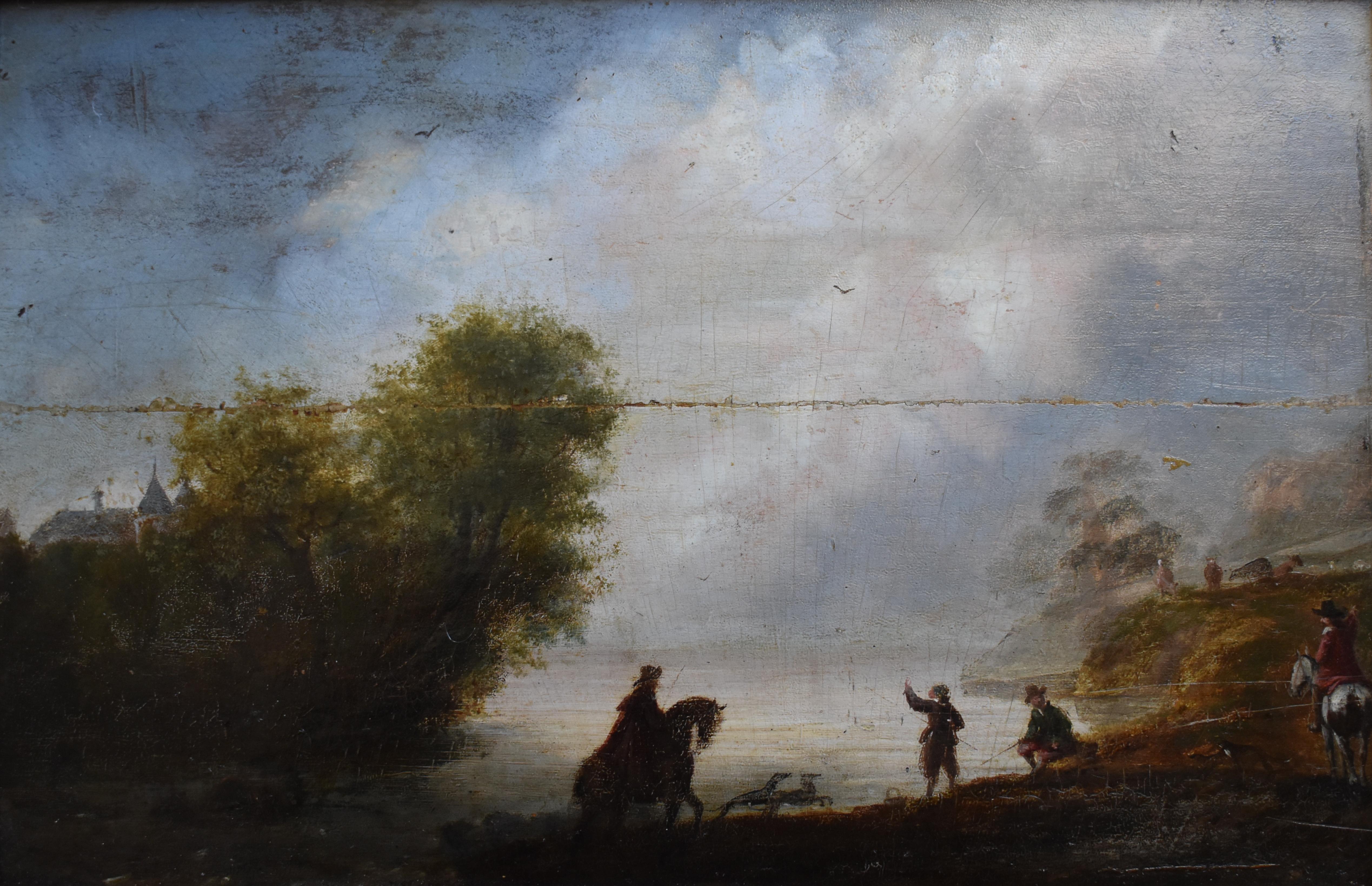 Follower of Wouwerman Dutch School c1800 Oil Painting - Brown Landscape Painting by Unknown