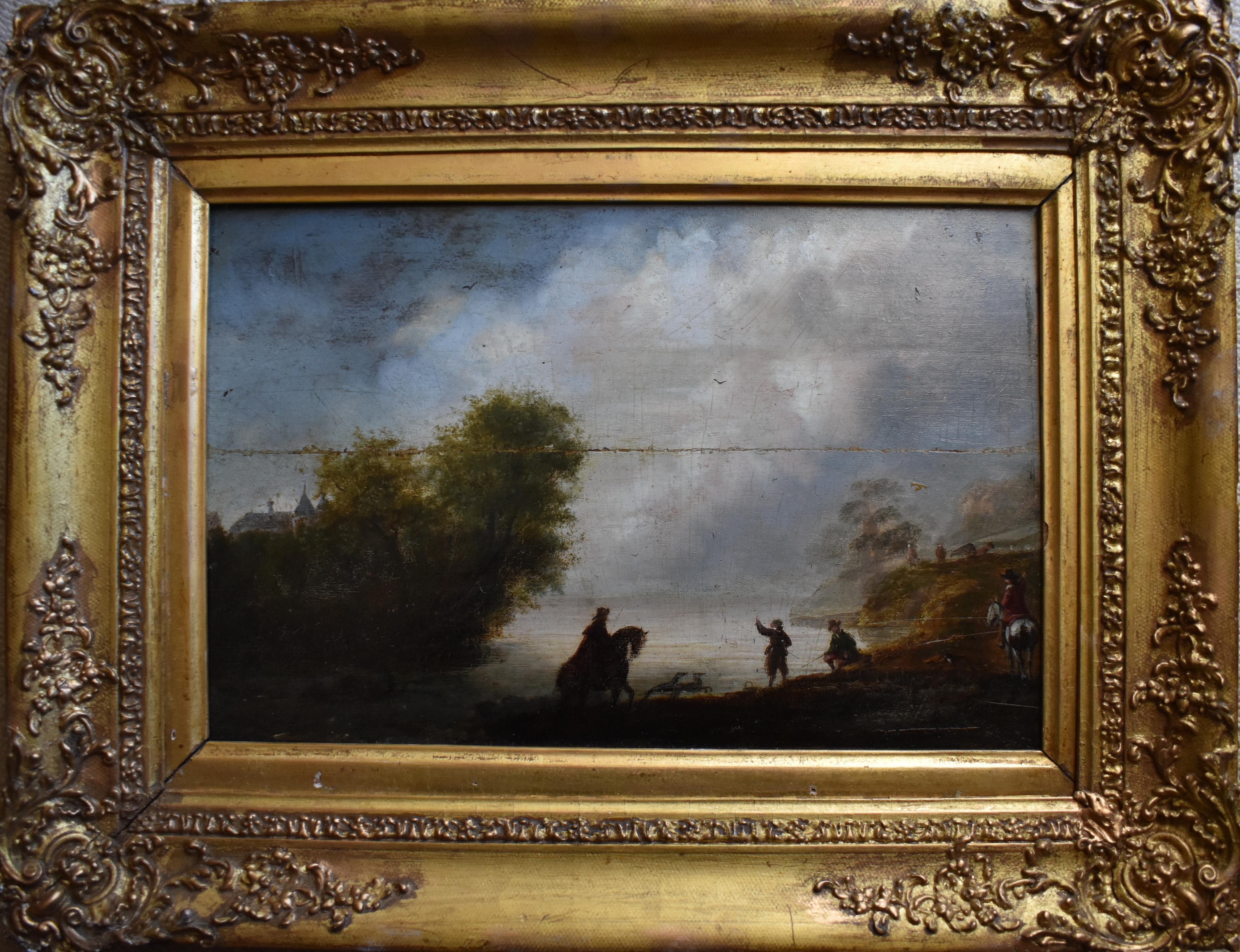 Unknown Landscape Painting - Follower of Wouwerman Dutch School c1800 Oil Painting