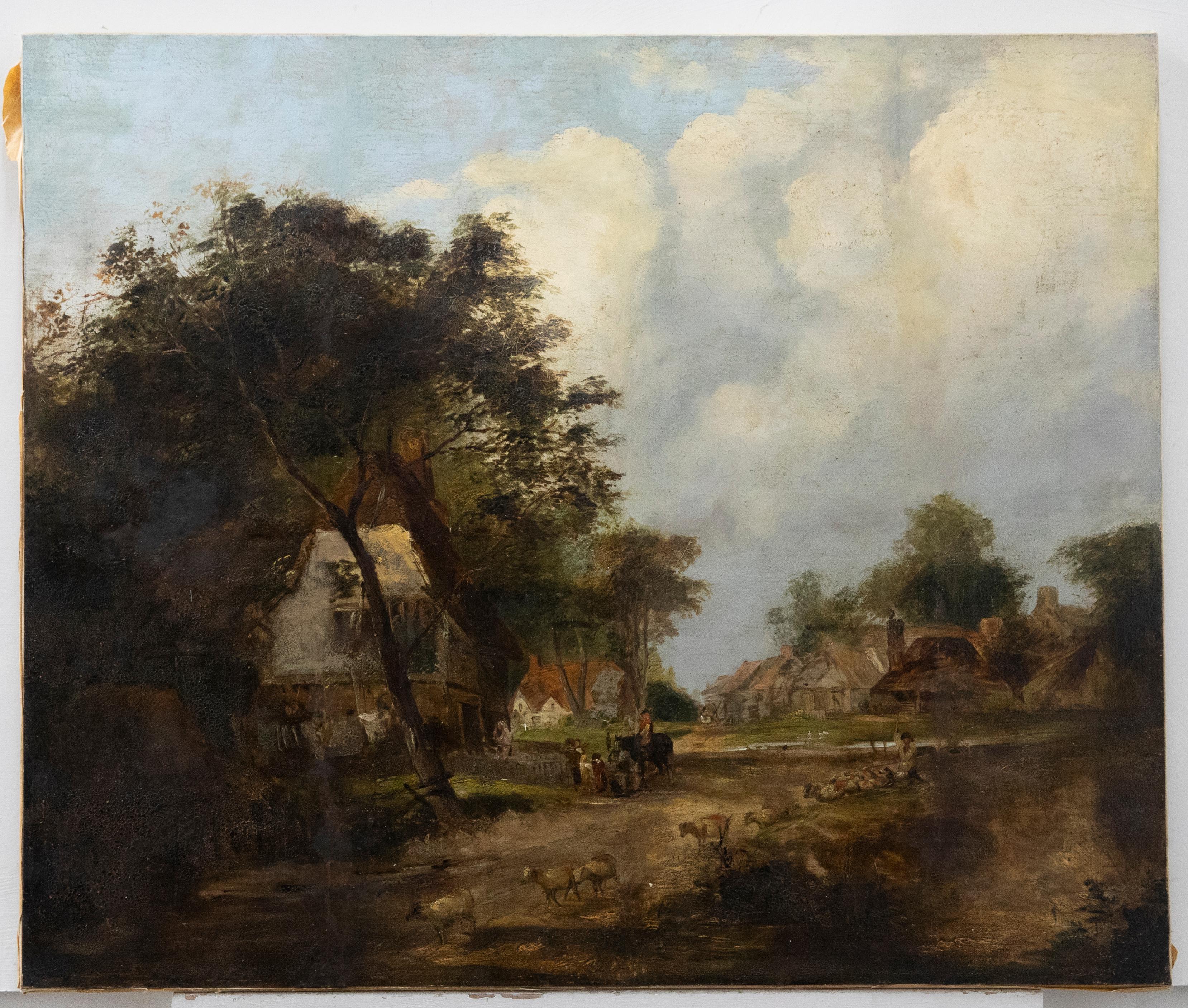 For Restoration 19th Century Oil - An English Village Idyll - Painting by Unknown