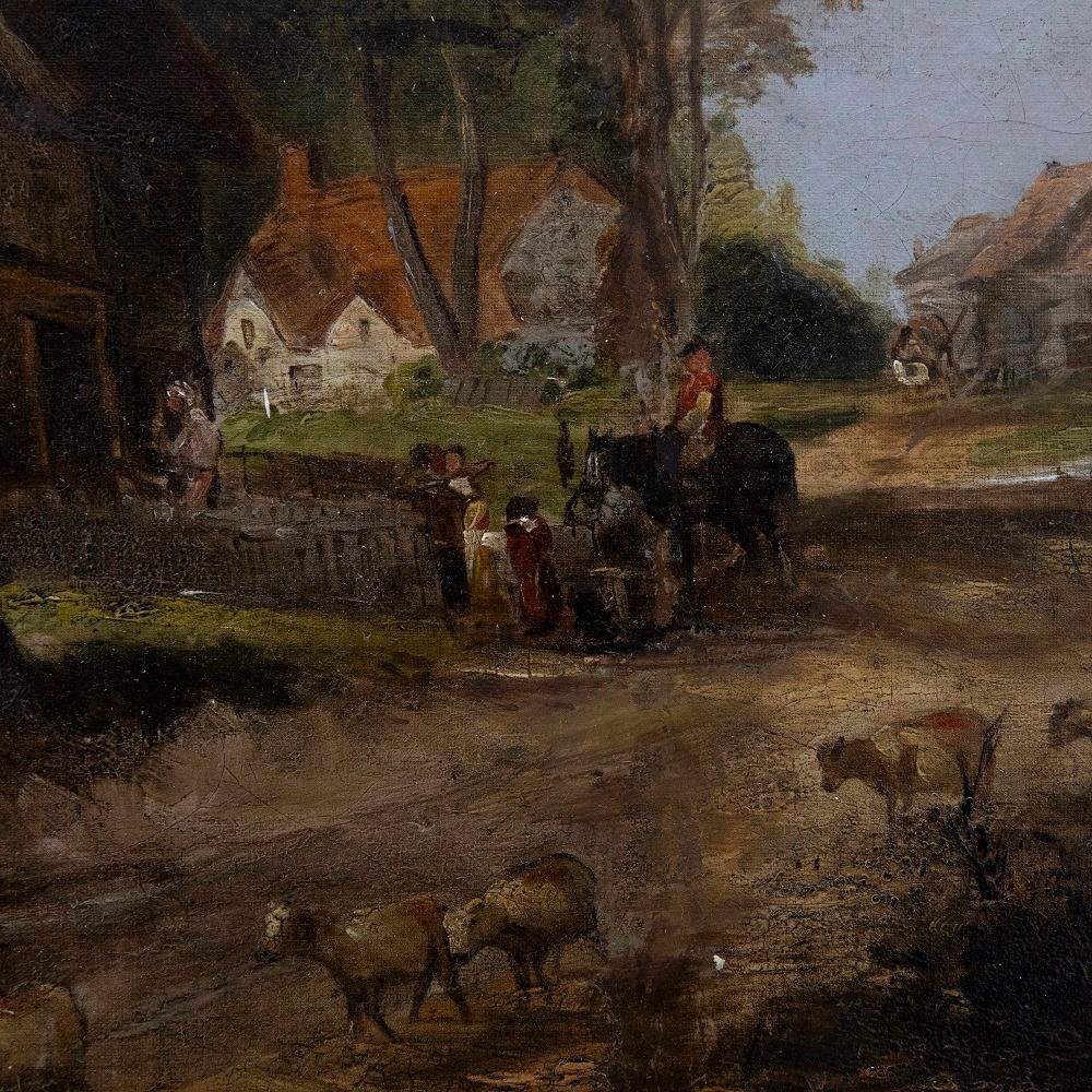 For Restoration 19th Century Oil - An English Village Idyll For Sale 1
