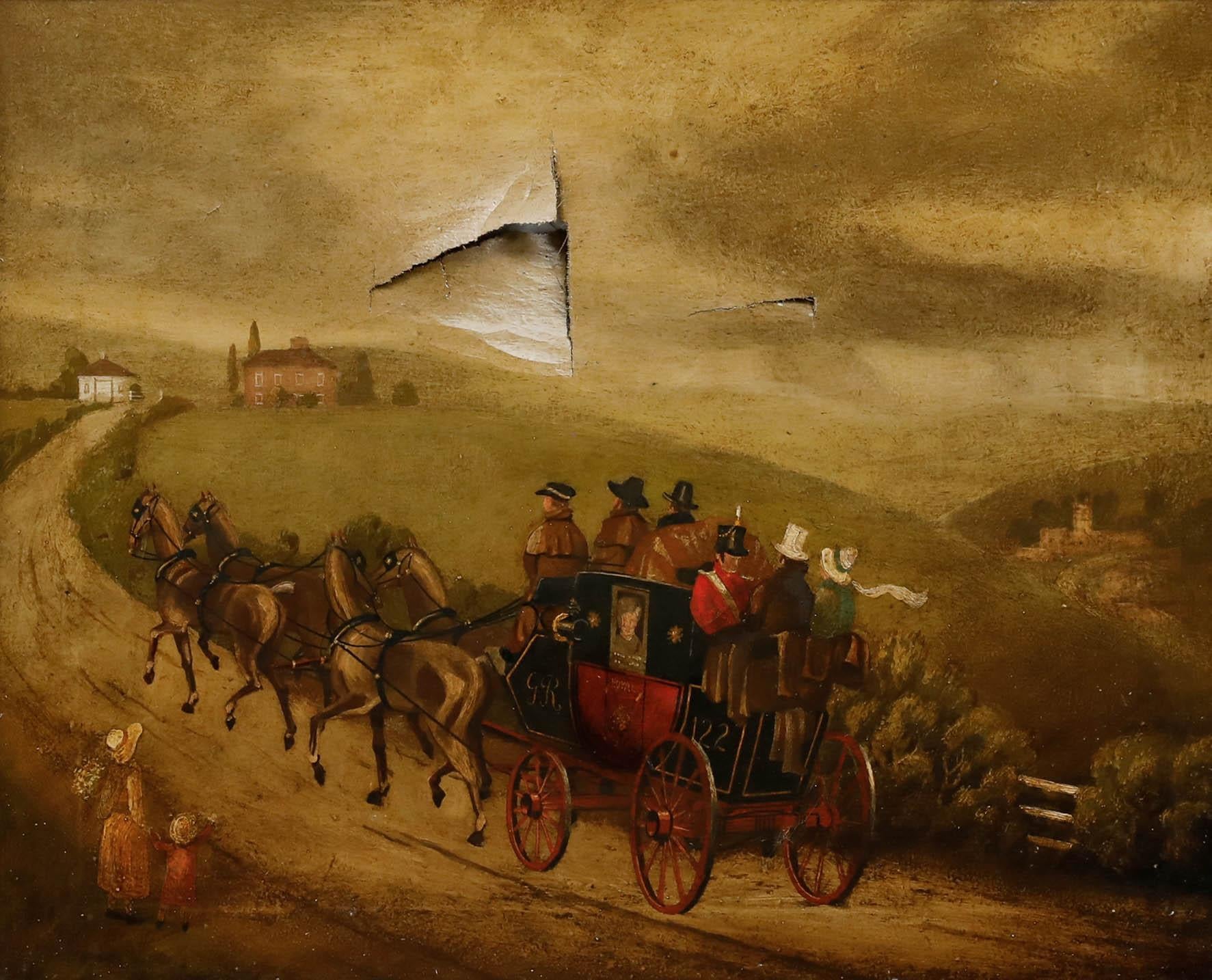 For Restoration 19th Century Oil - The Mail Coach II - Painting by Unknown