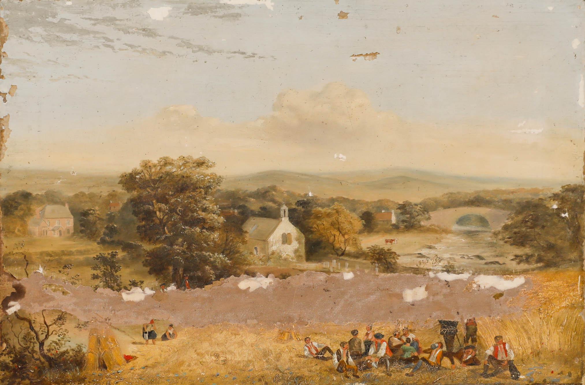 For Restoration Continental School, frühes 20. Jahrhundert, Öl – Break in the Fields – Painting von Unknown
