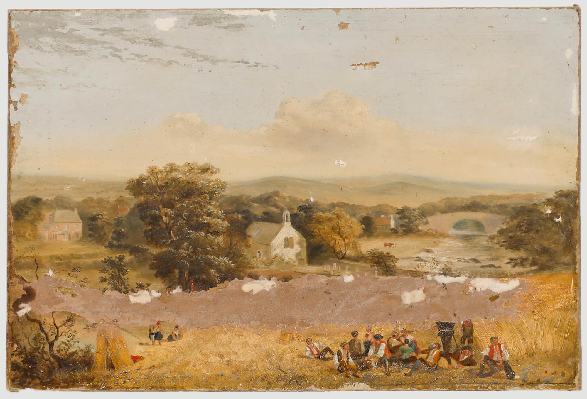 Unknown Landscape Painting – For Restoration Continental School, frühes 20. Jahrhundert, Öl – Break in the Fields