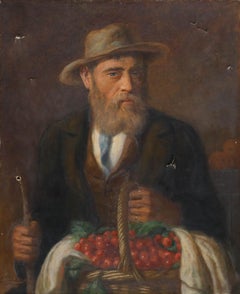 For Restoration Early 20th Century Oil - Basket of Cherries