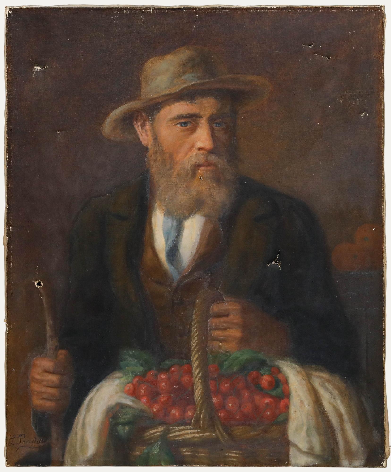 For Restoration Early 20th Century Oil - Basket of Cherries