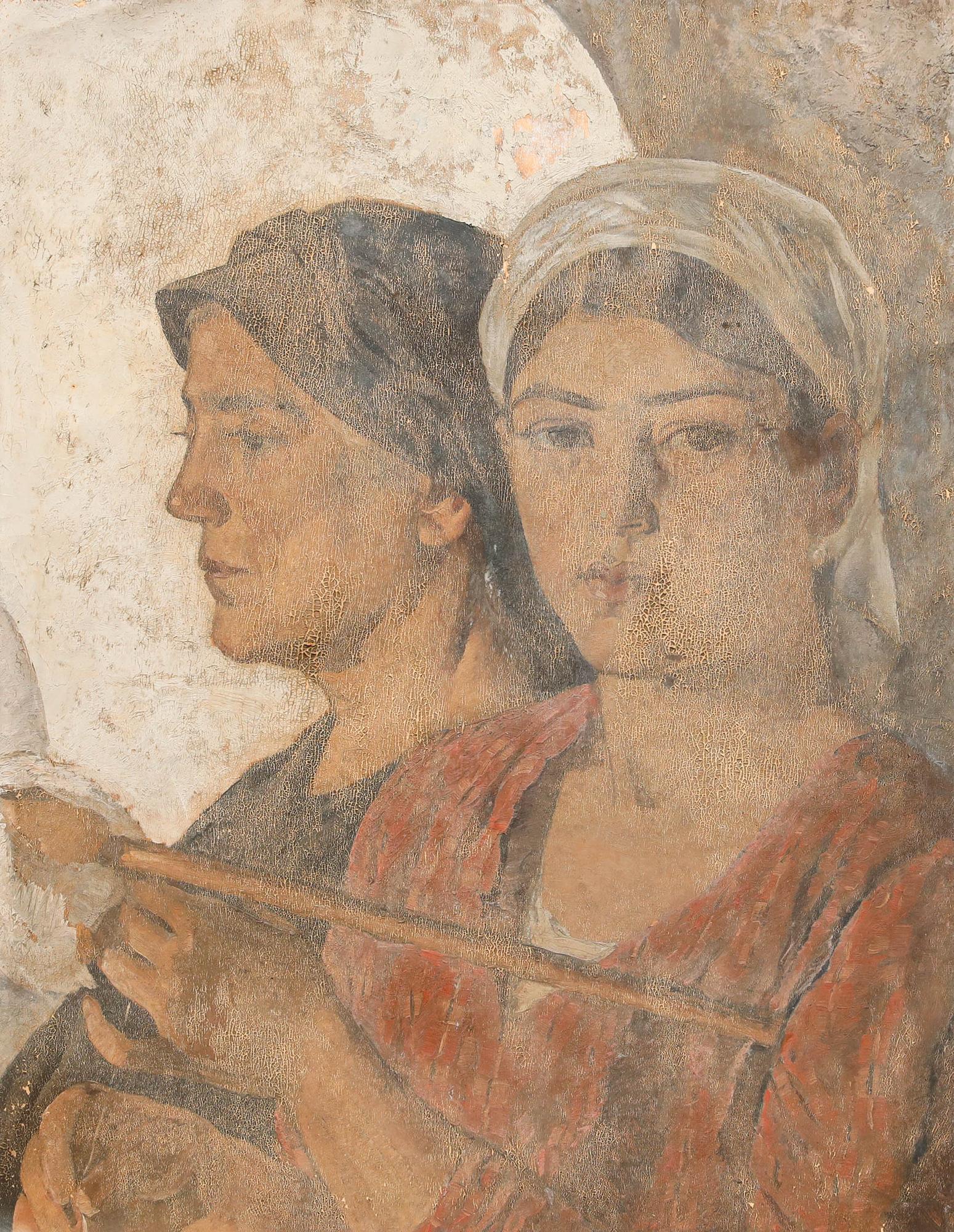 For Restoration Early 20th Century Oil - Mother and Daughter - Painting by Unknown