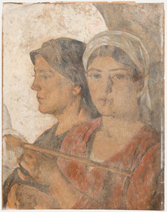 For Restoration Early 20th Century Oil - Mother and Daughter