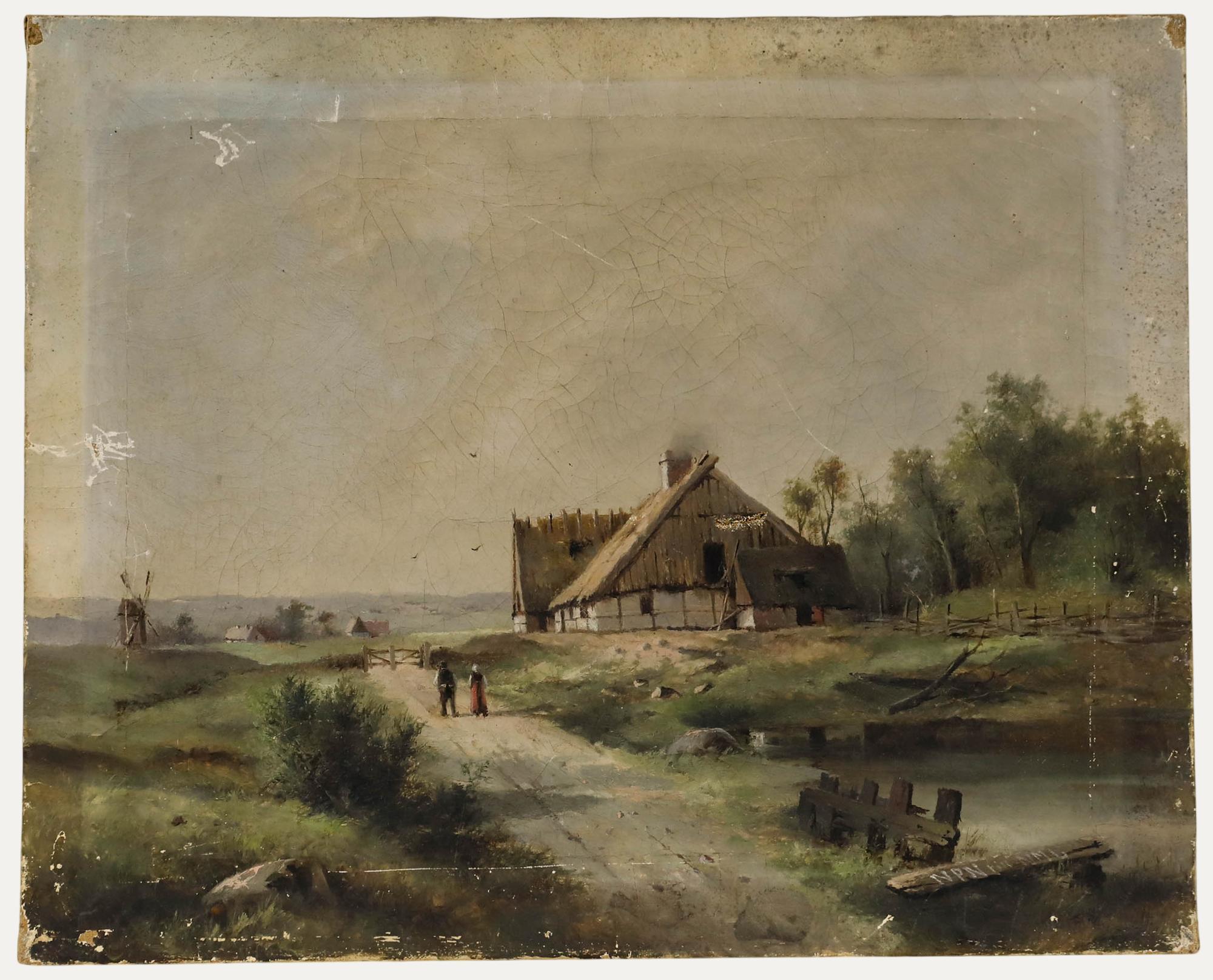 Unknown Landscape Painting - For Restoration Early 20th Century Oil - The Thatched Cottage
