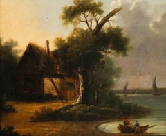 Para restaurar - English School Siglo XIX Óleo, Cabaña de la costa