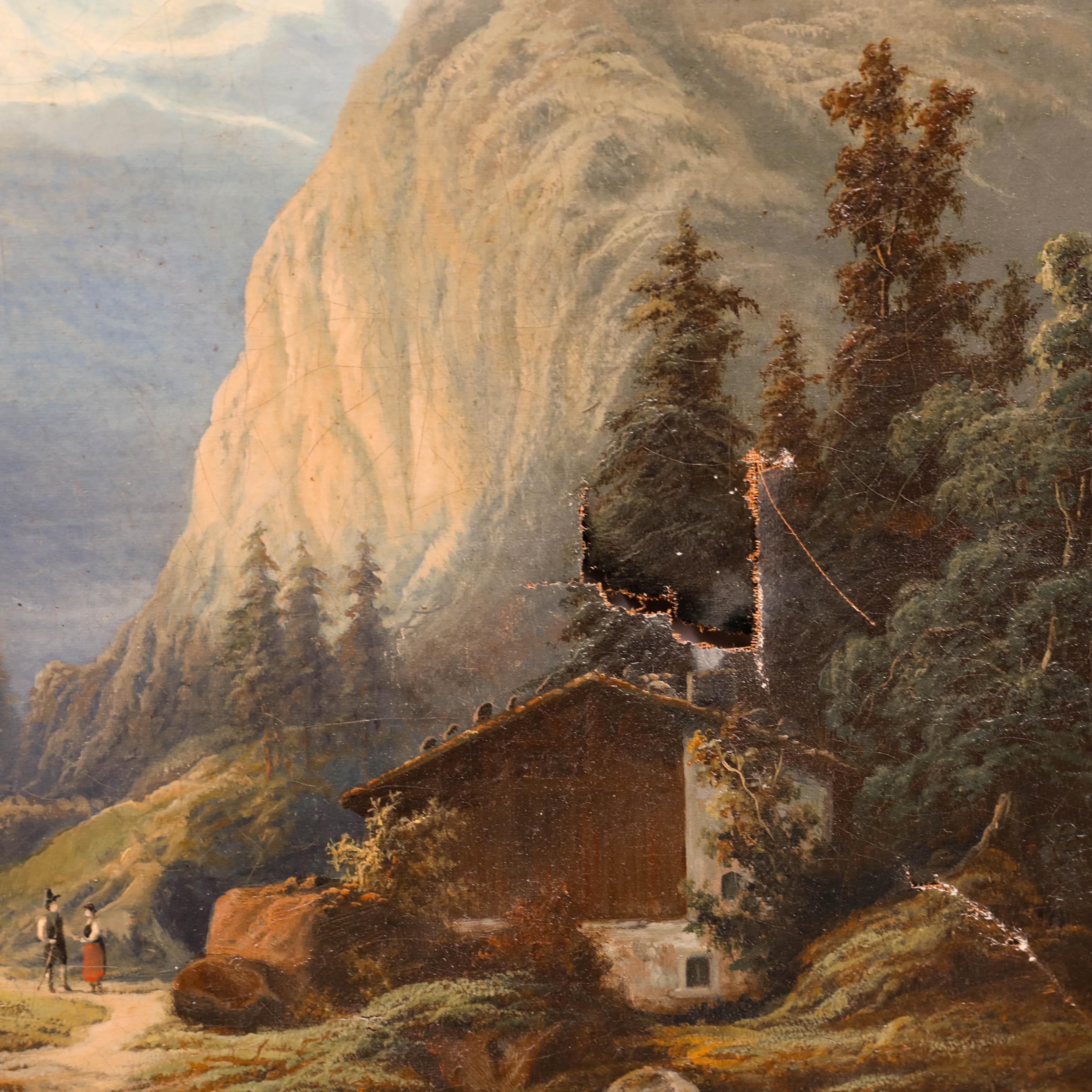 Zur Restaurierung gerahmtes Öl aus dem 19. Jahrhundert - The Home in the Alps – Painting von Unknown