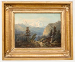 Zur Restaurierung gerahmtes Öl aus dem 19. Jahrhundert - The Home in the Alps