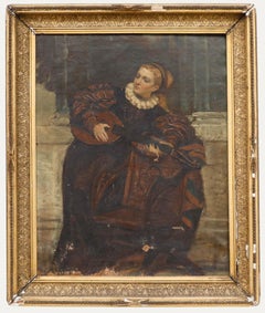 For Restoration - Framed 19th Century Oil, The Lute Player