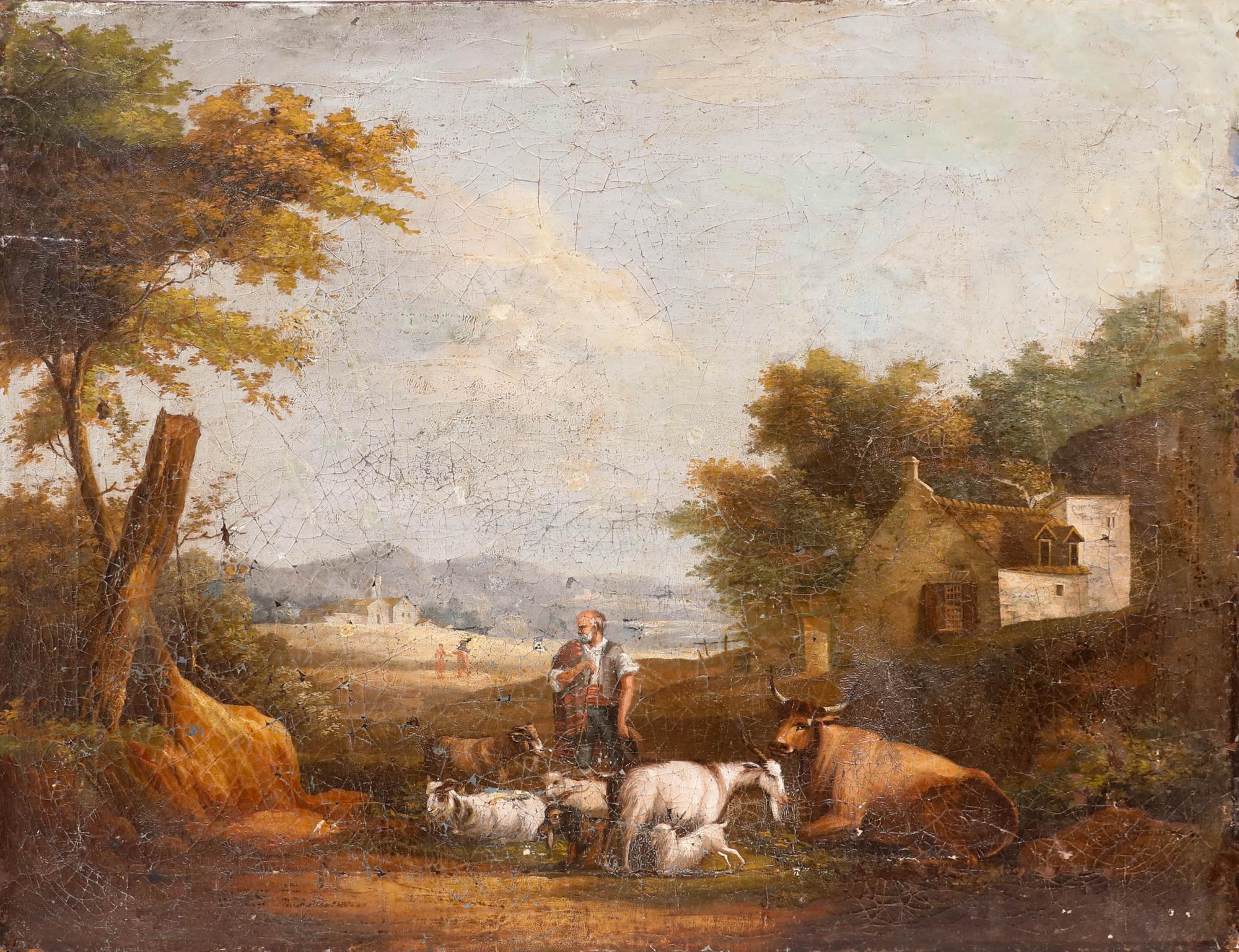 For  Restoration French School 19th Century Oil - The Shepherd - Painting by Unknown