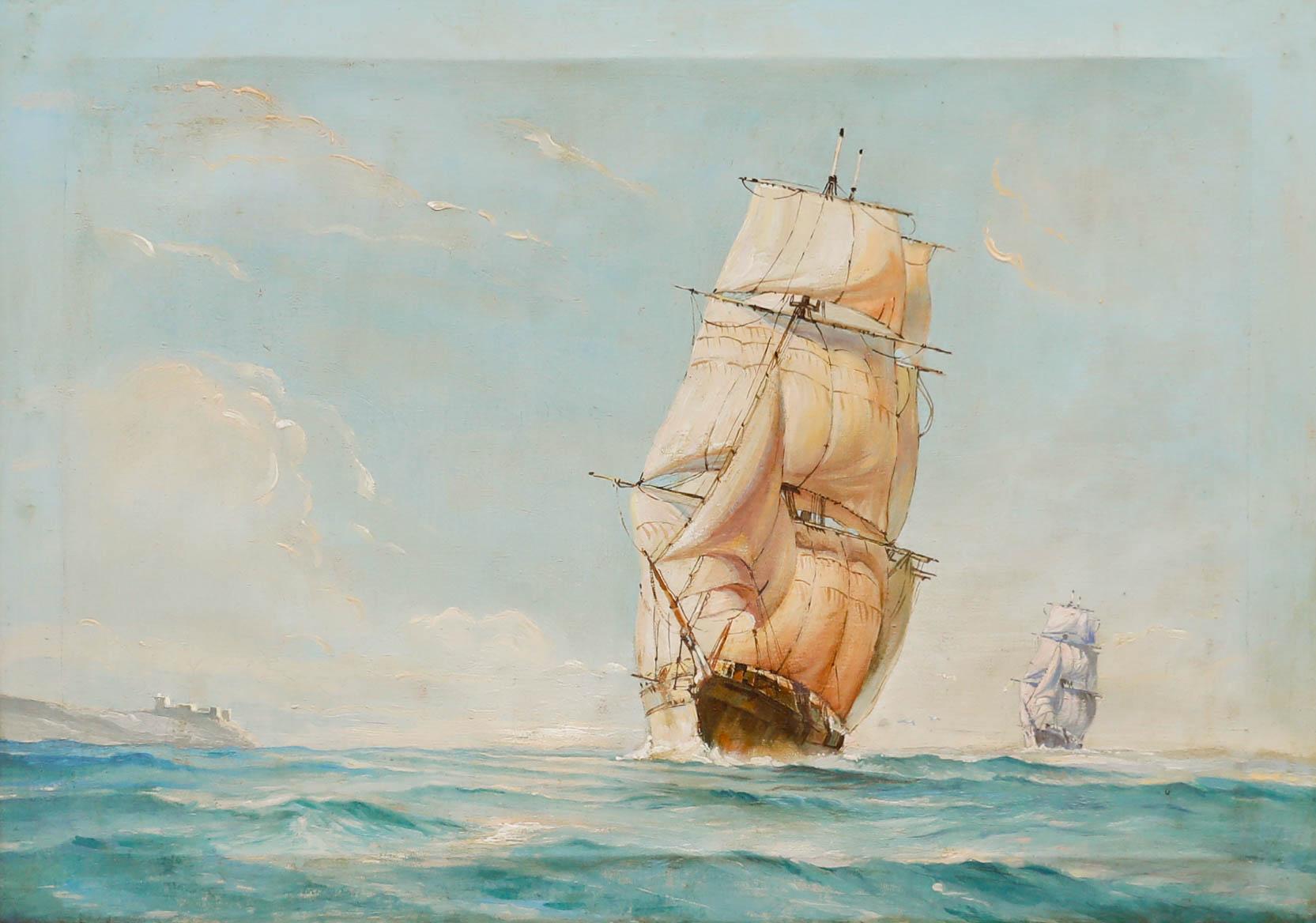 For Restoration Late 19th Century Oil - Tall Ship on Calm Seas - Painting by Unknown