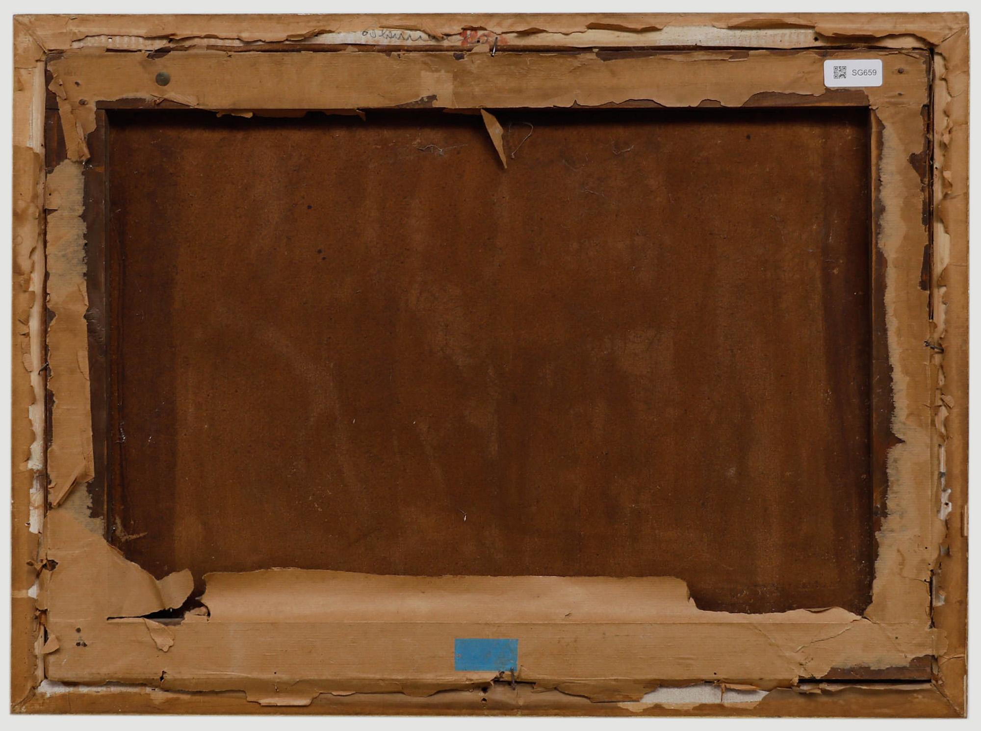 For Restoration Late 19th Century Oil - Tall Ship on Calm Seas - Gray Figurative Painting by Unknown