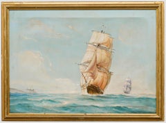 For Restoration Late 19th Century Oil - Tall Ship on Calm Seas