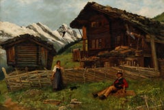 Zur Restaurierung Spätes 19. Jahrhundert Öl - Blick auf Berner Oberland, Mürren