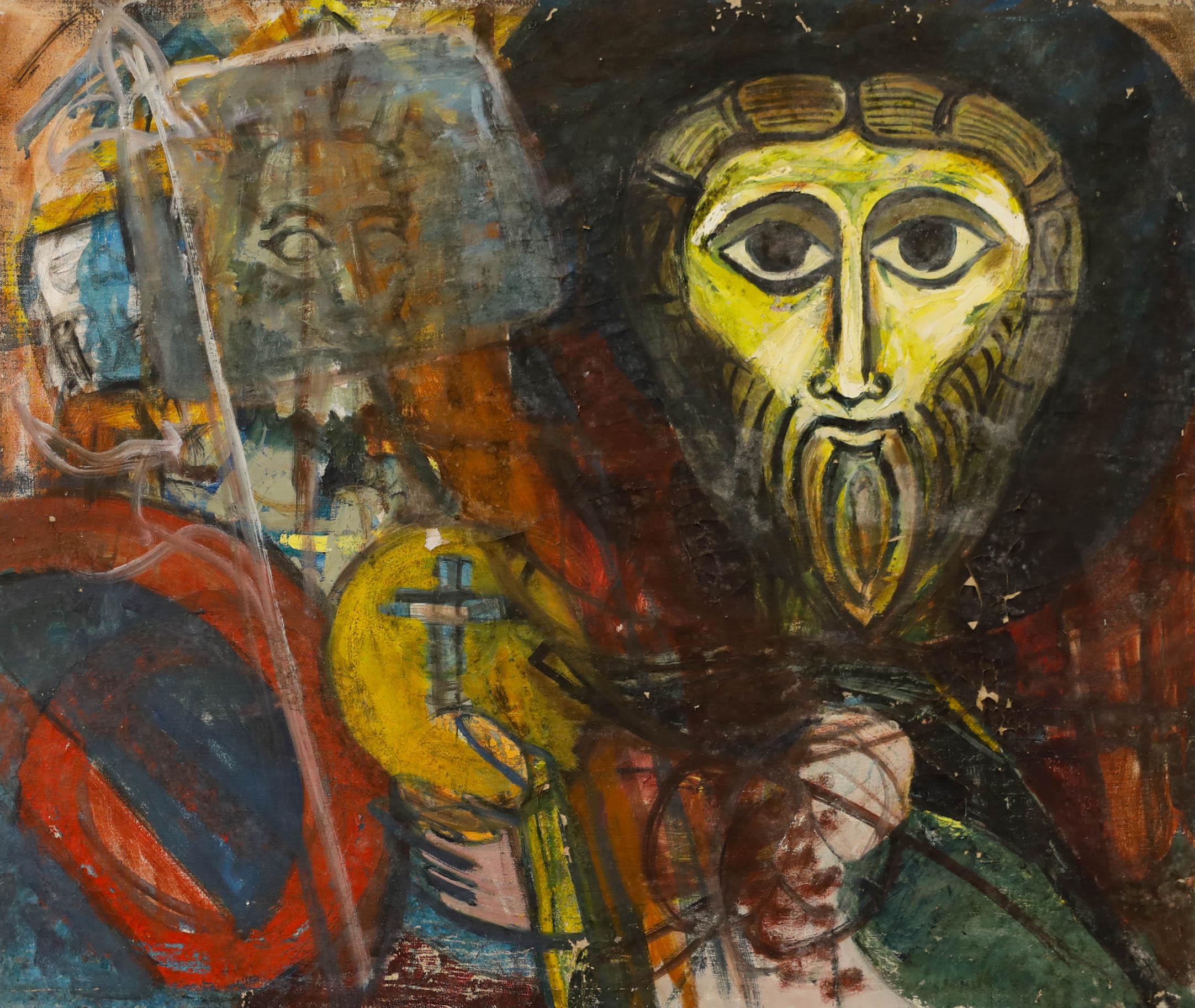 For Restoration Mid 20th Century Oil - Medieval Religious Icons - Painting by Unknown