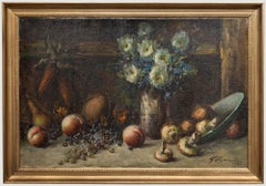 For Restoration Mid 20th Century Oil - Still Life of Fruit and Flowers