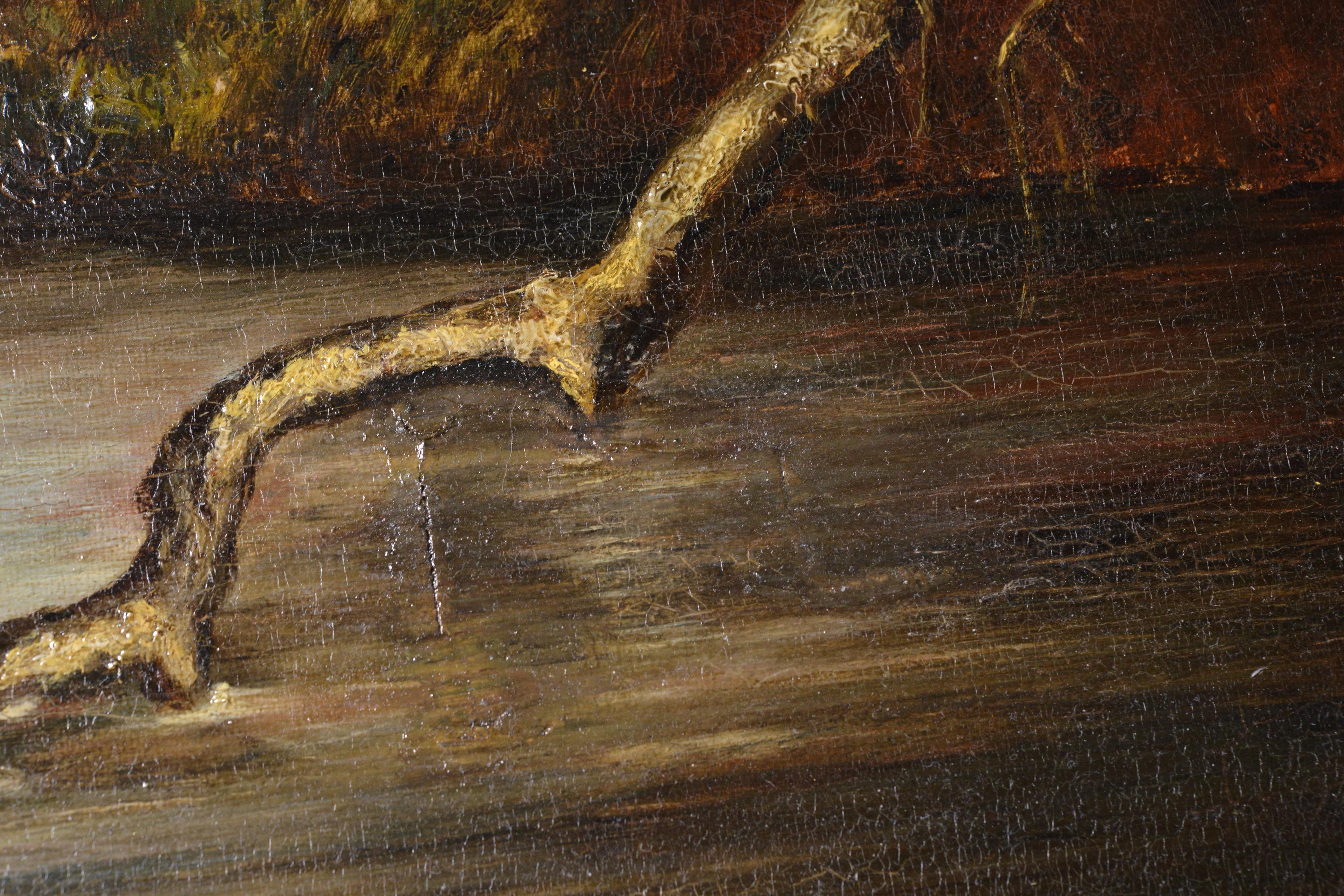 Paysage de passage à gué sur la rivière Masterly britannique Nasmyth Peinture à l'huile du XIXe siècle en vente 3